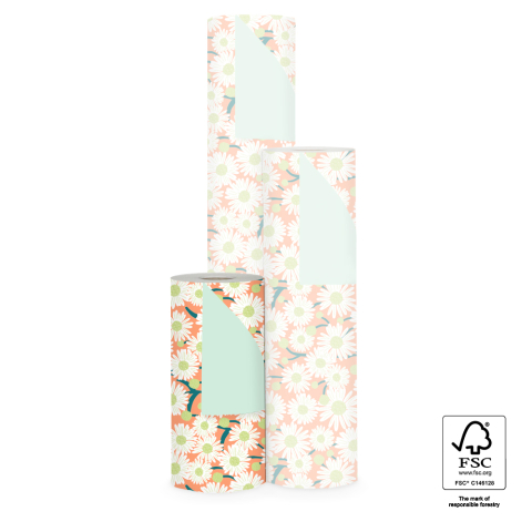 P15.348.030 Inpakpapier - Daisy Peach - Pastel Mint