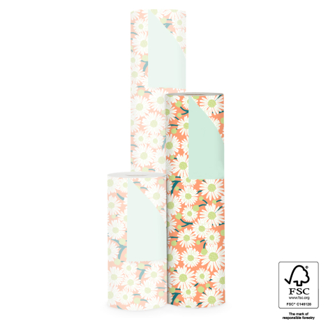 P15.348.050 Inpakpapier - Daisy Peach - Pastel Mint
