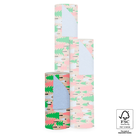 P35.300.030 X-mas Inpakpapier - Tree Graphic Beige - Blue
