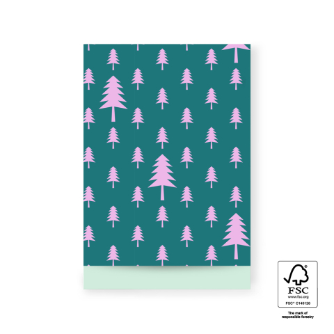 P38.320.017 X-mas Cadeauzakjes - Tree Jade Green/Pink - Pastel Mint - 17 x 25 cm