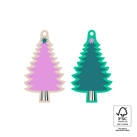 P39.020.050 X-mas Cadeaulabel Duo - Trees Pink/Green