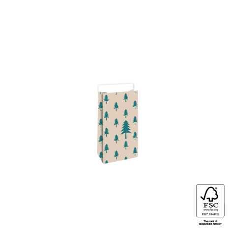 P39.706.007 X-mas Blokbodemzakken - Trees Beige/Jade Green - 7 x 4 x 13 cm
