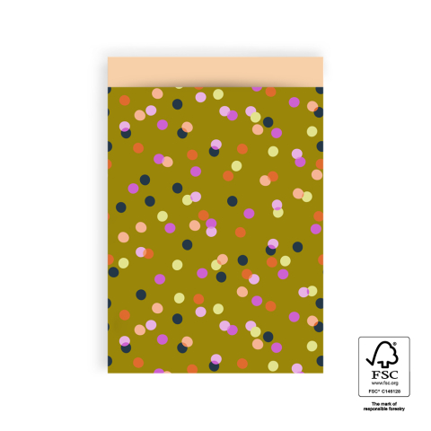 P43.282.017 Cadeauzakjes - Party Confetti Olive - Peach - 17 x 25 cm