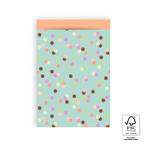 P43.327.017 Cadeauzakjes - Party Confetti Pistache - Peach - 17 x 25 cm