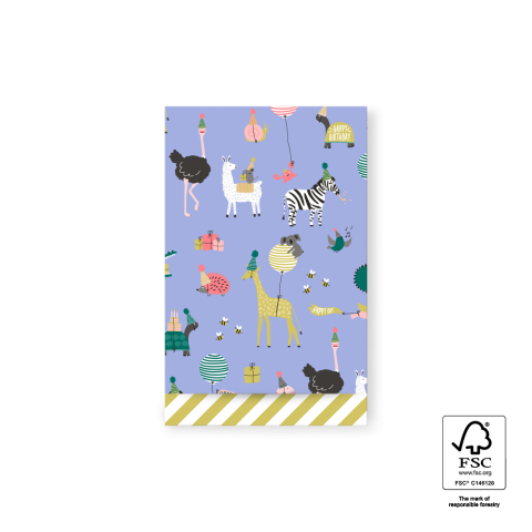 P43.340.012 Cadeauzakjes - Party Animals Blue - Stripe Yellow - 12 x 19 cm