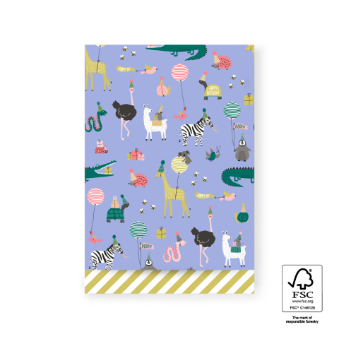 P43.340.017 Cadeauzakjes - Party Animals Blue - Stripe Yellow - 17 x 25 cm