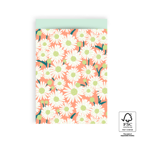 P43.348.017 Cadeauzakjes - Daisy Peach - Pastel Mint - 17 x 25 cm