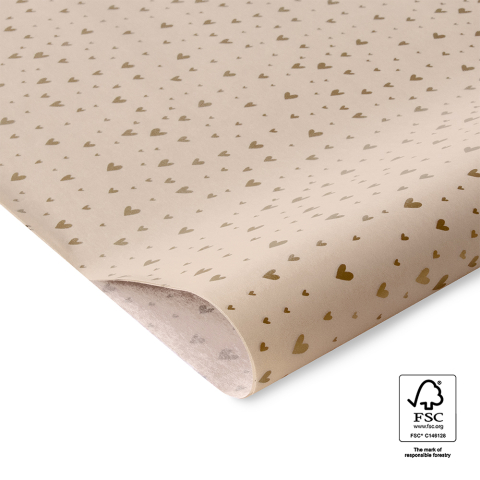 P45.255.070 Tissue Paper - Hearts Gold - Beige