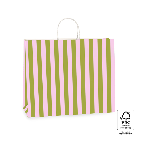 P46.004.042 Papieren tassen - Stripe Olive/Pink