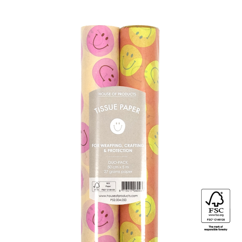 P52.004.050 Duo Pack Vloeipapier op rol - Smiley Pink/Salmon