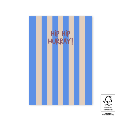 P75.005.015 Ansichtkaart - Stripe Blue - Hip hip hurray!