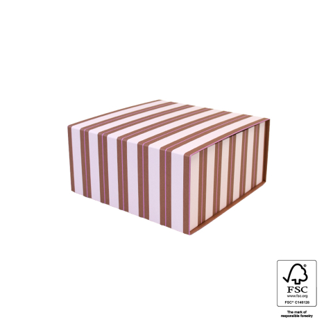 P76.103.023 Geschenkdoos Magneet - Stripe Chalk Chocolate Pink - 23 x 23 x 11 cm