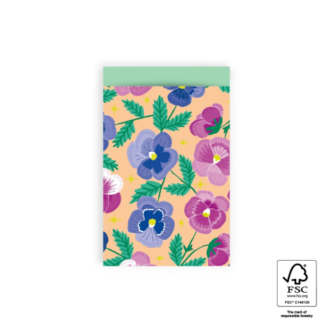 Cadeauzakjes - Pansy Flowers - Mint - 12 x 19 cm