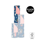 P30.095.070 Sint Inpakpapier - Pakjesboot Blue - Stripes Fluor Orange