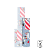 P30.296.050 Sint Inpakpapier - Pakjesboot Blue - Stripes Red