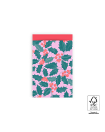 P38.222.012 X-mas Cadeauzakjes - Holly Leaves - Red - 12 x 19 cm