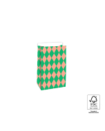 P44.078.012 Block Bottom Bags-Harlequin Green/Salmon
