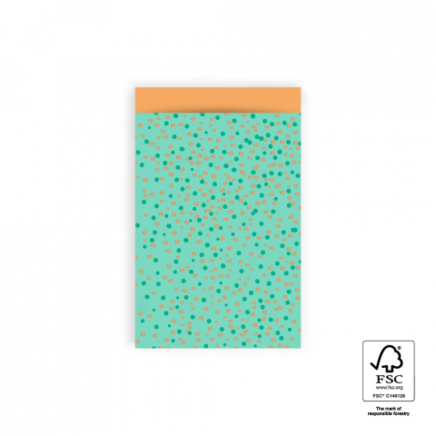 P43.136.012 Cadeauzakjes - Dots Bright Green Gold - Orange - 12 x 19 cm