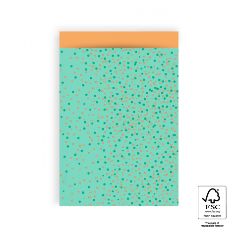 P43.136.017 Cadeauzakjes - Dots Bright Green Gold - Orange - 17 x 25 cm