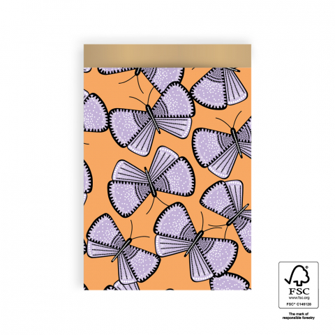 P43.148.017 Cadeauzakjes - Big Butterfly Lilac/Orange - Gold - 17 x 25 cm
