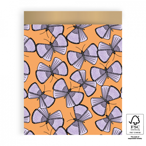 P43.148.027 Cadeauzakjes - Big Butterfly Lilac/Orange - Gold - 27 x 34 cm
