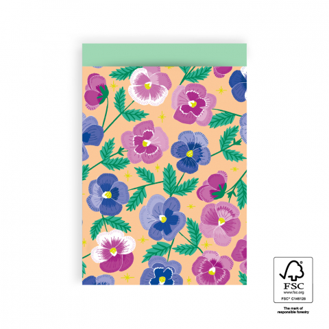 P43.154.017 Cadeauzakjes - Pansy Flowers - Mint - 17 x 25 cm
