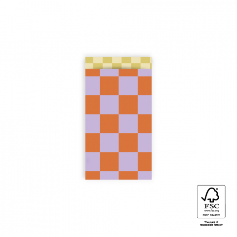 P43.168.007 Cadeauzakjes - Big Check Lilac Cognac - Yellow - 7 x 13 cm