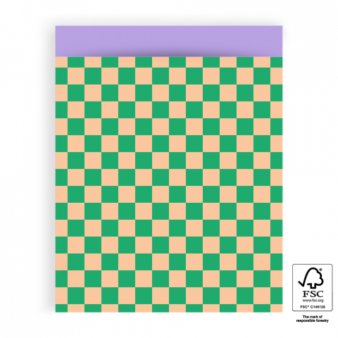 P43.177.027 Cadeauzakjes - Big Check Peach/Green - Lilac - 27 x 34 cm