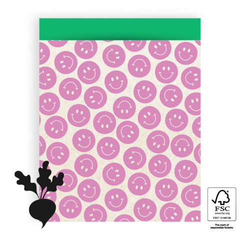 P43.178.027 Cadeauzakjes - Smiley Bright Pink - Green - 27 x 34 cm